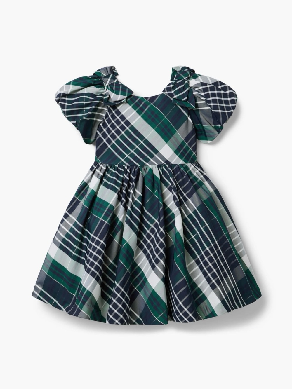 Janie and Jack Green, Navy & White Plaid Puff-Sleeve Dress